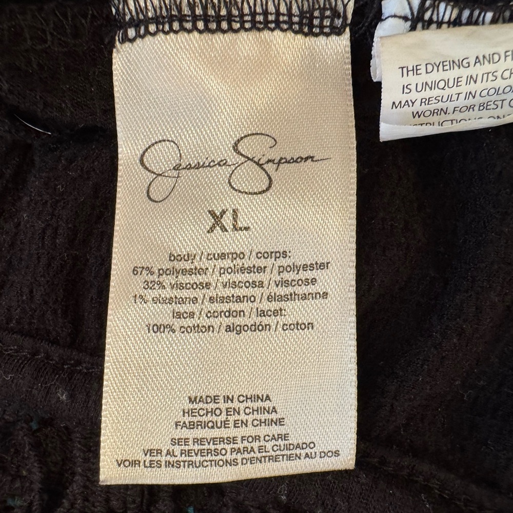 π 6/$60 Jessica Simpson Onesie Pockets Off Shoulder Black Lace Trim Size XL - Picture 8 of 8